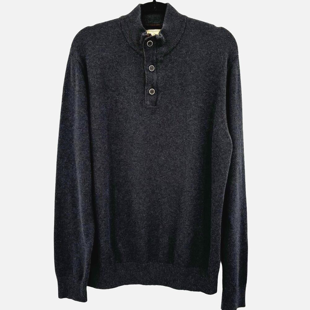Refectory British Inspired Mock Neck Sweater XL Gray Cotton